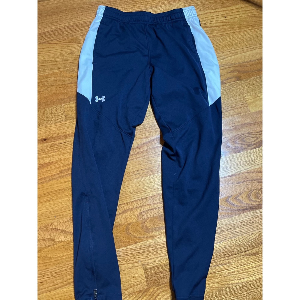 Under Armour Loose Fit Athletic Warm Up Pants Zippers Navy Blue White Size XS